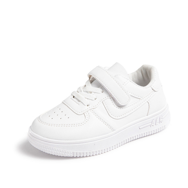 Kids White PU Sneakers with Velcro Strap