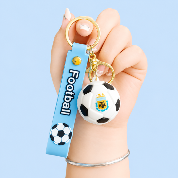 ATA Blue Football Silicone Keychain with 3D Soccer Ball Charm