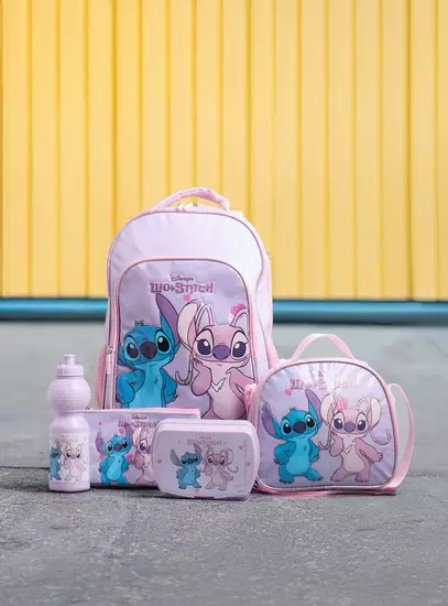 Stitch and Angel Print 5-Piece Trolley Backpack Set