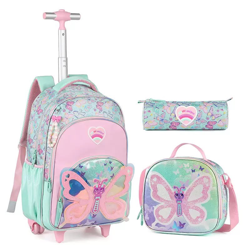 3-Piece Butterfly trolley Backpack Set